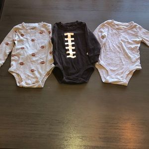 EUC Carter’s 2 Football onesies 1 grey 12M